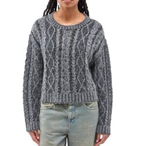 BDG Urban Outfitters Womens S Acid Crop Cable Knit Sweater in Charcoal NEW
